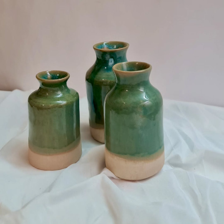 گلدان سرامیکی دستساز لعاب سبز افکت دار