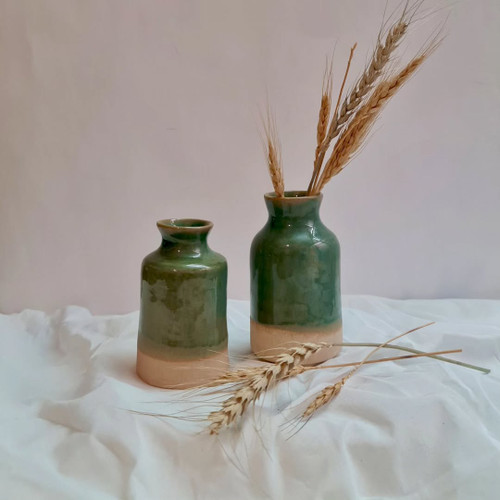 گلدان سرامیکی دستساز لعاب سبز افکت دار