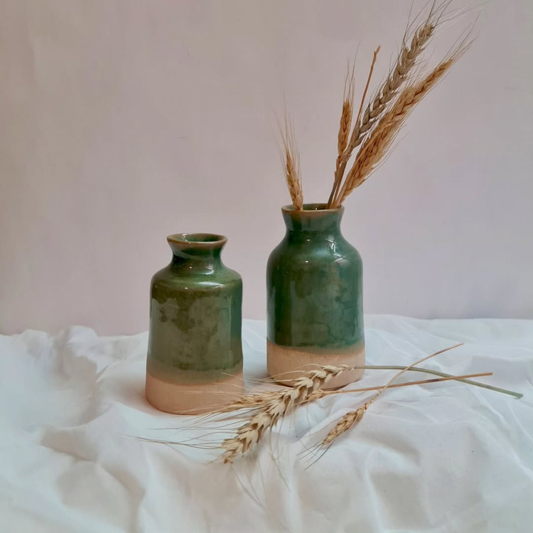 گلدان سرامیکی دستساز لعاب سبز افکت دار