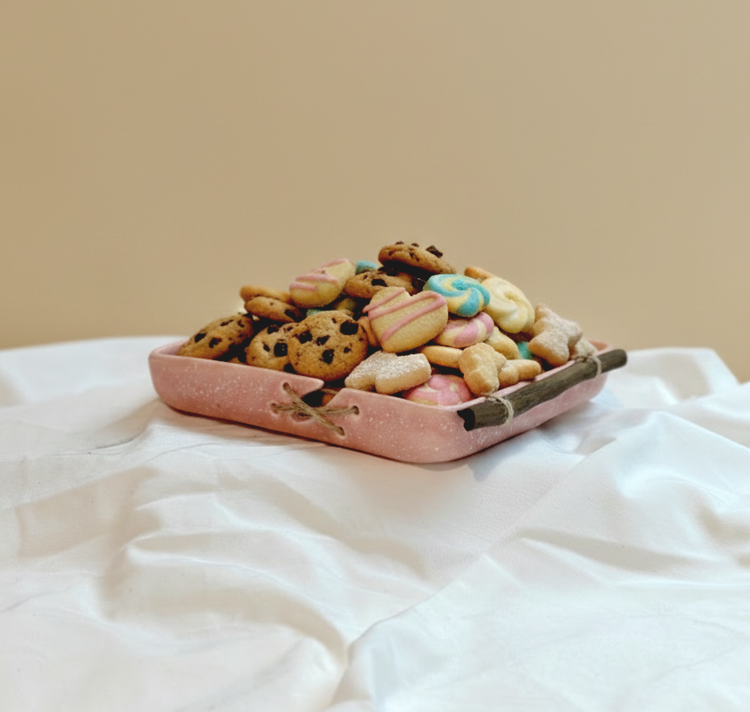 ظرف پذیرایی سرامیکی دستساز مدل مربعی ترکیب با چوب و کنف تواید کارگاه ناب سرامیک