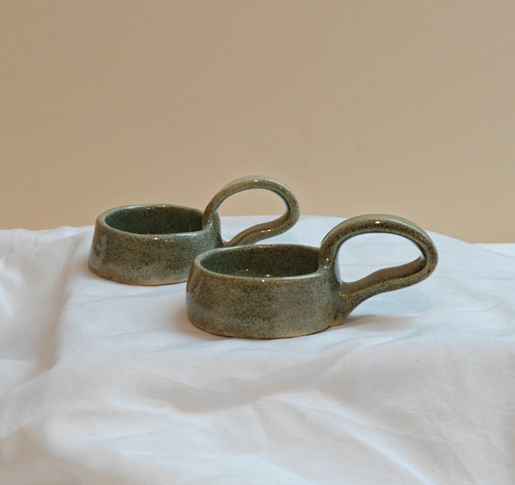 جاشمعی سرامیکی دستساز مدل دسته دار رنگ سبز