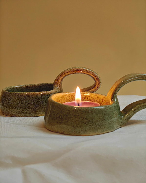 جاشمعی سرامیکی دستساز مناسب شمع وارمر مدل دسته دار رنگ سبز