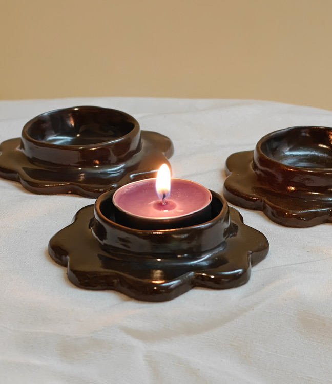 جاشمعی سرامیکی دستساز مدل گل رنگ قهوه ای تیره