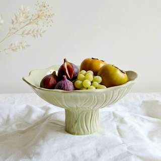 میوه خوری سرامیکی دستساز رنگ سبز مدل پایه دار